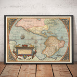 Mappa Antica del Nord e Sud America 1572 - Prima Mappa dell'Emisfero Occidentale di Abraham Ortelius 
