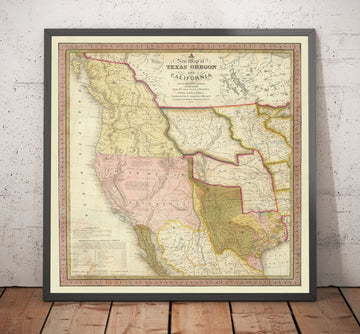 Mapa antiguo del oeste de EE. UU., 1846 por Samuel Mitchell - Gran California y Oregón - Indio, Territorio de Missouri - Posesiones británicas 