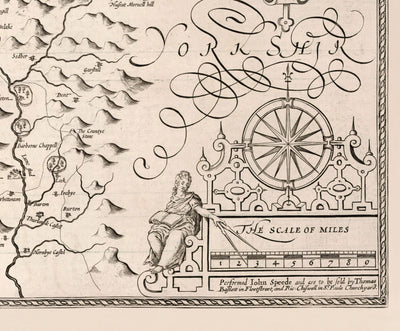Alte monochrome Karte von Westmorland, 1611 von John Speed - Lake District, Cumbria, Kendal, Windermere, Grasmere 