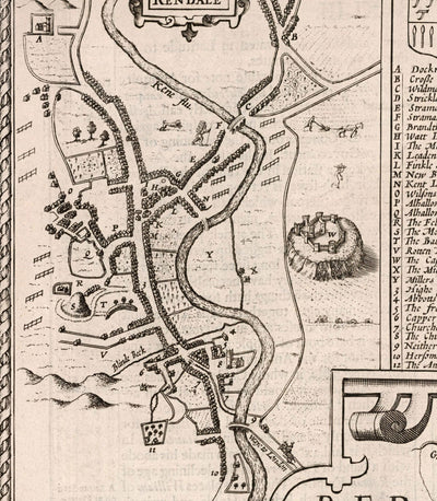 Alte monochrome Karte von Westmorland, 1611 von John Speed - Lake District, Cumbria, Kendal, Windermere, Grasmere 