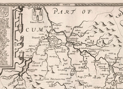 Alte monochrome Karte von Westmorland, 1611 von John Speed - Lake District, Cumbria, Kendal, Windermere, Grasmere 