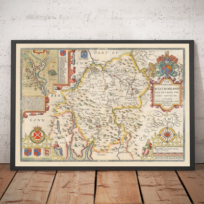 Old Map of Westmorland, 1611 by John Speed - Lake District, Cumbria, Kendal, Windermere, Grasmere