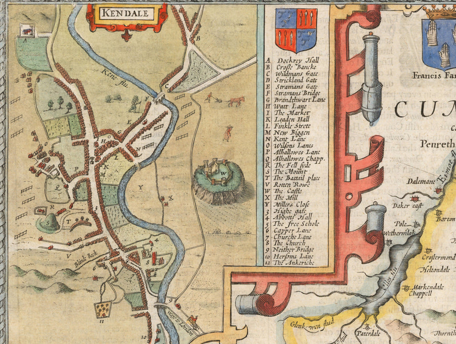 Ancienne carte de Westmorland, 1611 par John Speed ​​- Lac District, Cumbria, Kendal, Windermere, Grasmère