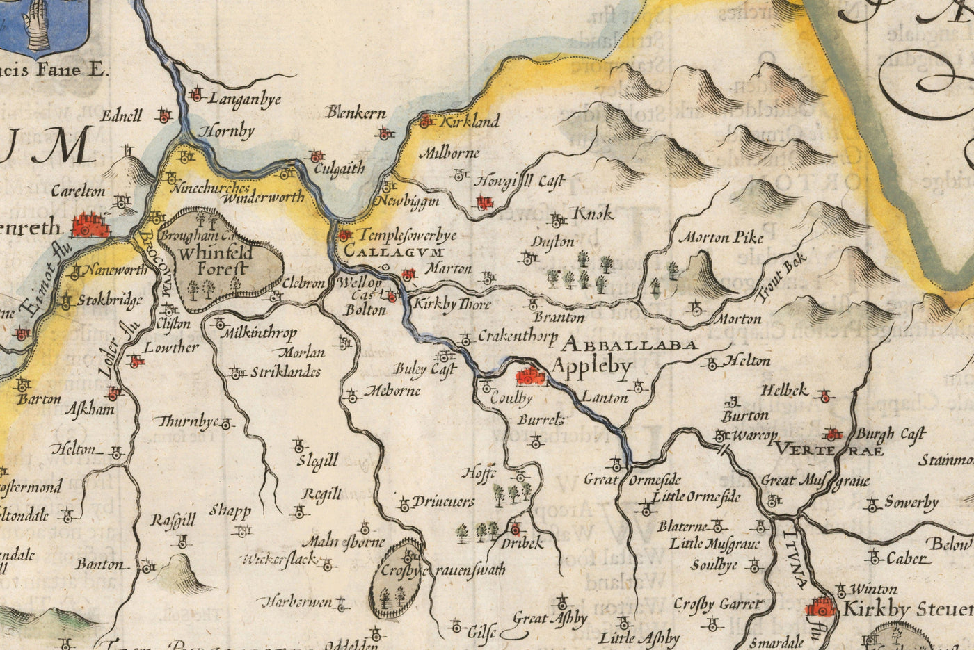 Old Map of Westmorland, 1611 by John Speed - Lake District, Cumbria, Kendal, Windermere, Grasmere