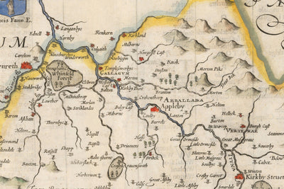 Old Map of Westmorland, 1611 by John Speed - Lake District, Cumbria, Kendal, Windermere, Grasmere