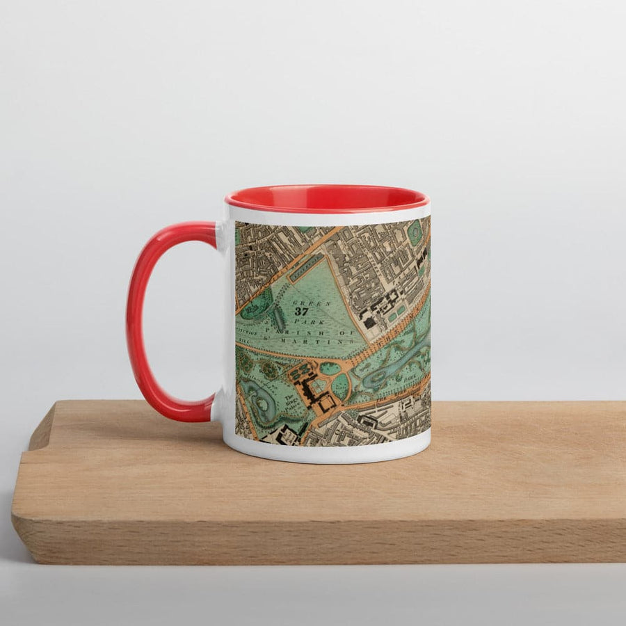 Tazza Buckingham Palace & Parlamento - Tazza unica da 330ml (11oz) con la mappa colorata di Londra del 1830 di CJ Greenwood 