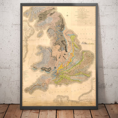 Rare William Smith Géologie Carte de l'Angleterre, Ecosse & Pays de Galles, 1815 - Jusqu'à 5 mètres (16ft) - Art mural vintage