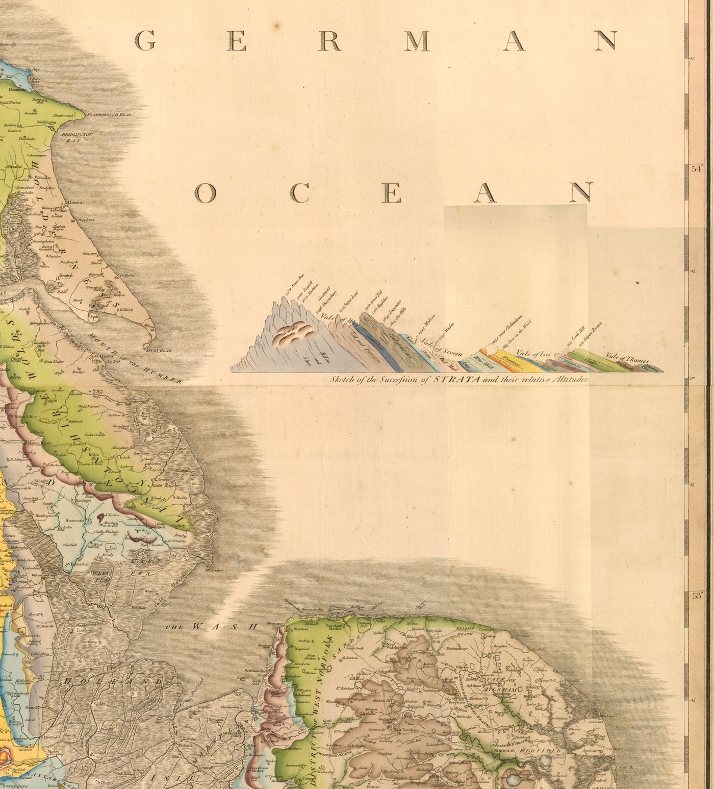 Rare William Smith Géologie Carte de l'Angleterre, Ecosse & Pays de Galles, 1815 - Jusqu'à 5 mètres (16ft) - Art mural vintage