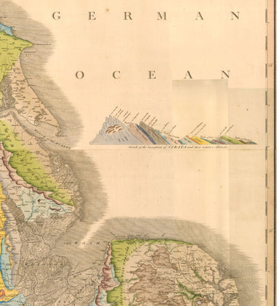 Rare William Smith Géologie Carte de l'Angleterre, Ecosse & Pays de Galles, 1815 - Jusqu'à 5 mètres (16ft) - Art mural vintage
