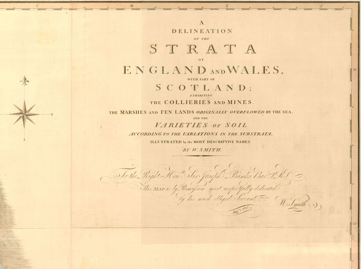 Rare William Smith Géologie Carte de l'Angleterre, Ecosse & Pays de Galles, 1815 - Jusqu'à 5 mètres (16ft) - Art mural vintage