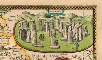 Ancienne carte de Wiltshire en 1611 par John Speed ​​- Salisbury, Stonehenge, Swindon, Trowbridge