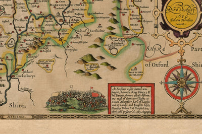 Old Map of Worcestershire in 1611 by John Speed - Worcester, Bromsgrove, Kidderminster, Malvern, Droitwich