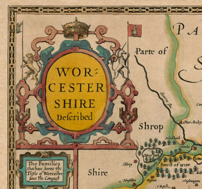 Old Map of Worcestershire in 1611 by John Speed - Worcester, Bromsgrove, Kidderminster, Malvern, Droitwich