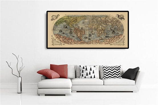 Old World Map, 1565 by Ferando Bertelli - Ancient Atlas Wall Chart - Terra Incognita, Cherubs, Australis