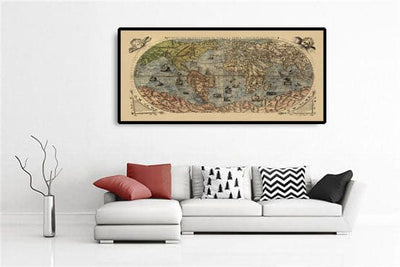 Old World Map, 1565 by Ferando Bertelli - Ancient Atlas Wall Chart - Terra Incognita, Cherubs, Australis