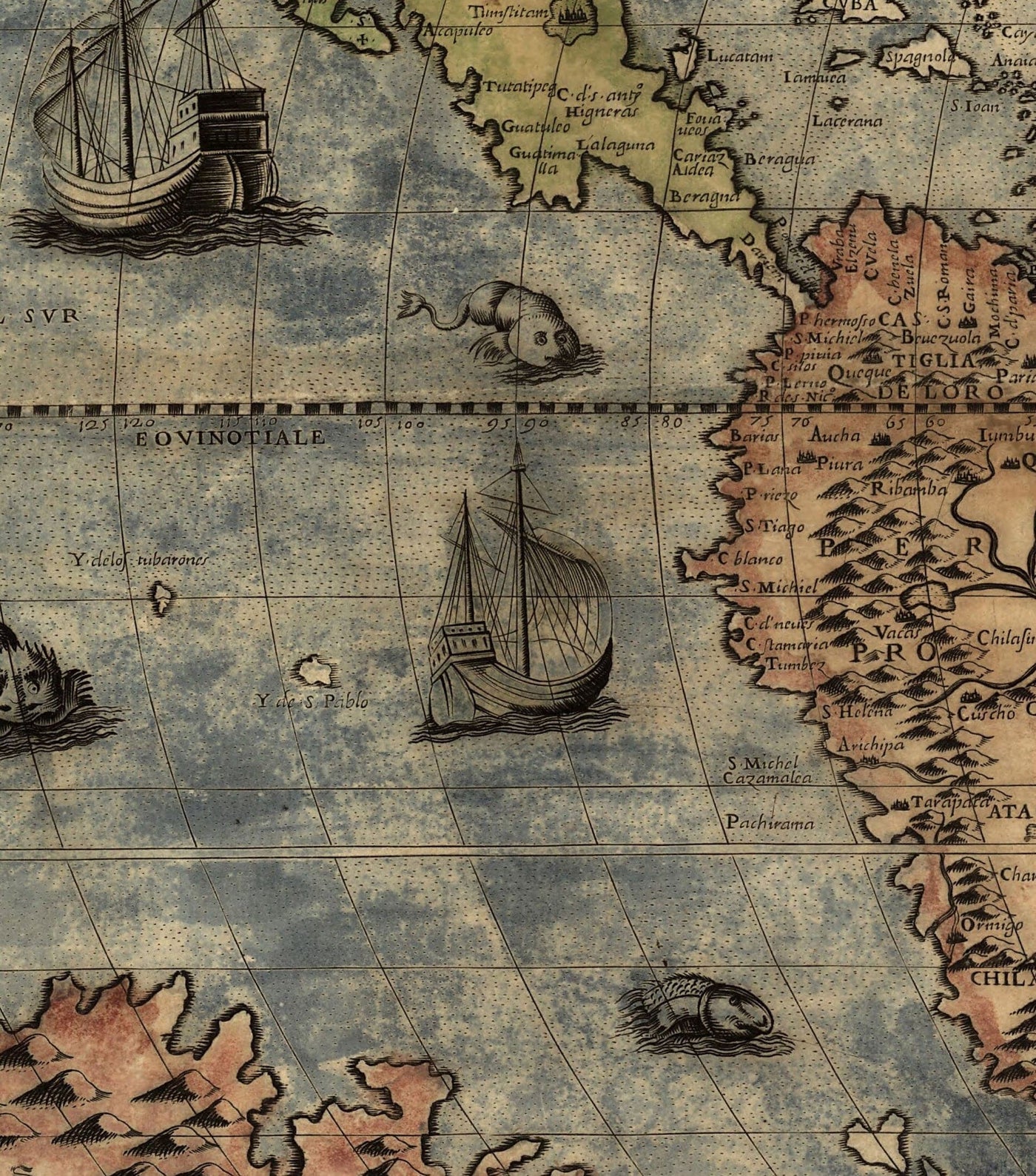 Old World Map, 1565 by Ferando Bertelli - Ancient Atlas Wall Chart - Terra Incognita, Cherubs, Australis