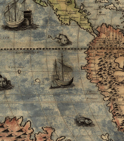 Old World Map, 1565 by Ferando Bertelli - Ancient Atlas Wall Chart - Terra Incognita, Cherubs, Australis