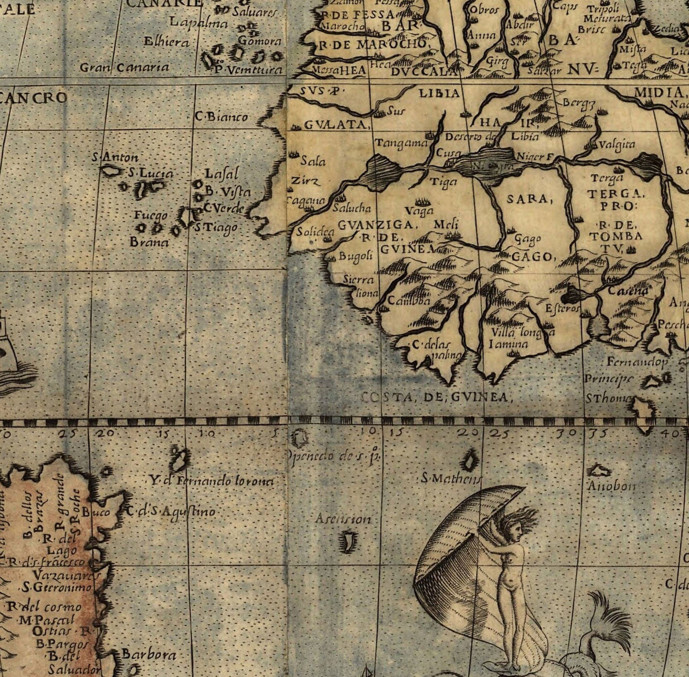 Old World Map, 1565 by Ferando Bertelli - Ancient Atlas Wall Chart - Terra Incognita, Cherubs, Australis