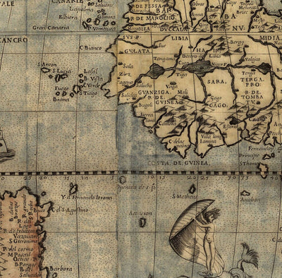 Old World Map, 1565 by Ferando Bertelli - Ancient Atlas Wall Chart - Terra Incognita, Cherubs, Australis
