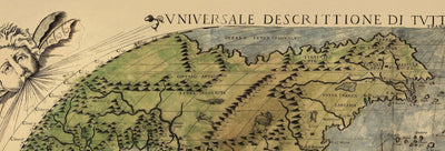 Old World Map, 1565 by Ferando Bertelli - Ancient Atlas Wall Chart - Terra Incognita, Cherubs, Australis