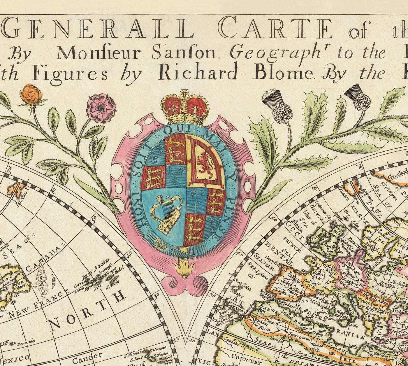 Mapa del Viejo Mundo desde 1671 por Richard Blome - First Inglés World Atlas Wall Chart