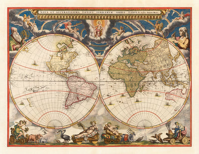Old World Atlas Map, 1662 by Joan Blaeu - Rare Handcoloured Vintage Wall Art