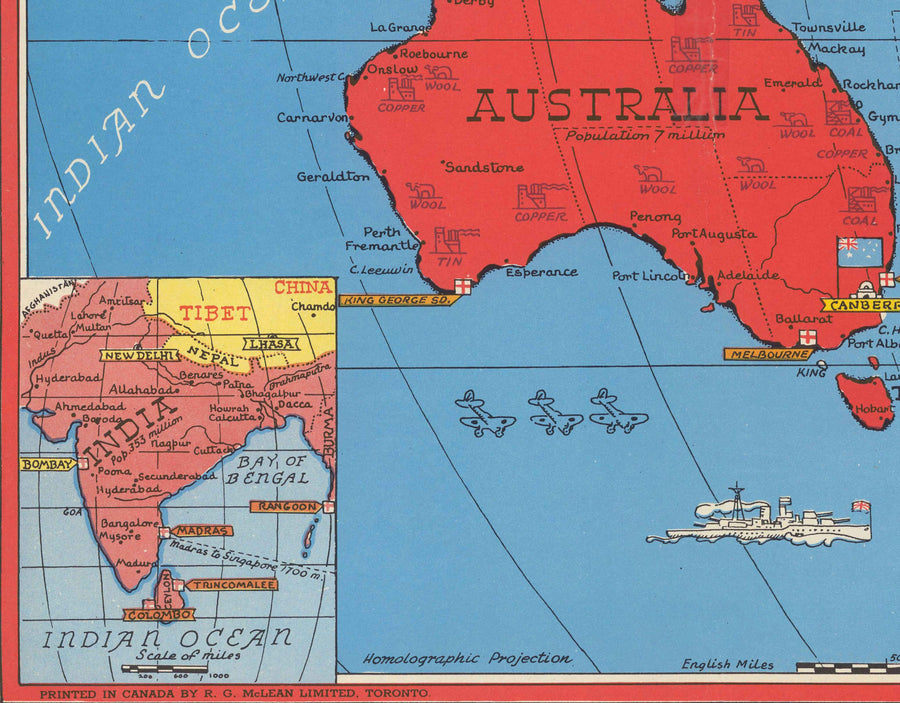 Old World War 2 Map of the Pacific and Far East in 1942 by Stanley Turner - "Dated Events" Japan, USA, Britain, Pacific, USSR