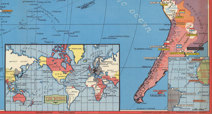 Old World War 2 Map of the Pacific and Far East in 1942 by Stanley Turner - "Dated Events" Japan, USA, Britain, Pacific, USSR