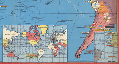 Alte Weltkrieg 2 Karte des Pazifiks und Fernen Ostens im Jahr 1942 von Stanley Turner - "Datierte Ereignisse" Japan, USA, Großbritannien, Pazifik, UdSSR 