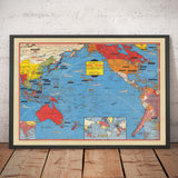 Old World War 2 Map of the Pacific and Far East in 1942 by Stanley Turner - "Dated Events" Japan, USA, Britain, Pacific, USSR