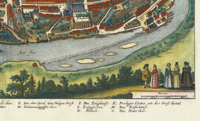Antiguo mapa de Berna en 1645 por Merian Matthaus - 300 aniversario de la Confederación Helvética