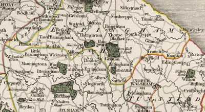 Old Map of Norfolk in 1807 by John Cary - Norwich, Cromer, Great Yarmouth, Thetford, King's Lynn