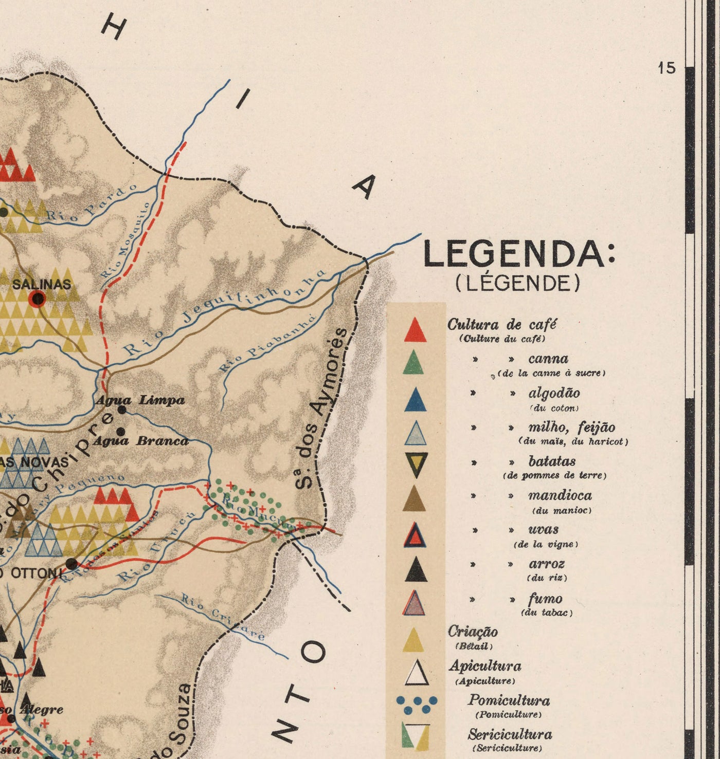 Mapa antiguo de Minas Gerais, Brasil en 1908 - Agricultura, Geología, Rocas, Suelo - Belo Horizonte, Uberlandia, Uberaba, Juiz de Fora, Curvelo