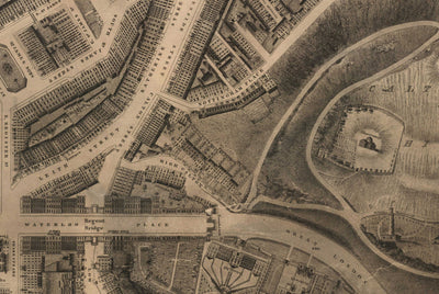 Alte Karte von New Town, Edinburgh im Jahr 1821 von James Kirkwood - Calton Hill, Queen Street, York Place, Prince Street, Great King Street 