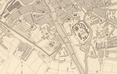 Old Map of York in 1851 by Tallis & Rapkin - City Centre Chart, York Minster Cathedral, River Ouse
