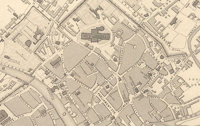 Old Map of York in 1851 by Tallis & Rapkin - City Centre Chart, York Minster Cathedral, River Ouse