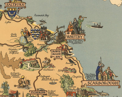 Old Map of Yorkshire, 1949 - British Railway Pictorial Chart - York, Sheffield, Bradford, Leeds, Middlesbrough, Pennines