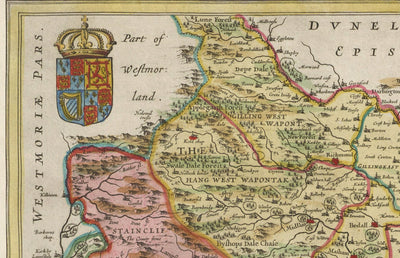 Alte Karte von Yorkshire im Jahr 1654 von Joan Blaeu - York, Bradford, Sheffield, Leeds, Middlesbrough, Harrogate 
