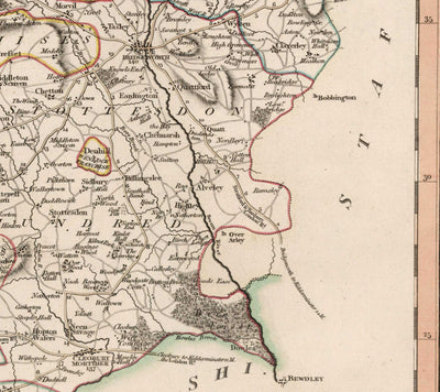Alte Karte von Shropshire im Jahr 1805 von John Cary - Shrewsbury, Bridgnorth, Ludlow, Ironbridge, Oswestry 